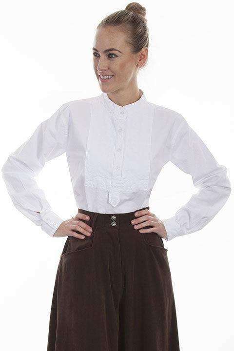 Scully WHITE PAISLEY BIB FRONT BLOUSE - Scully Leather - Flyclothing LLC