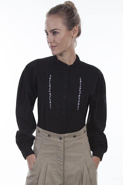 Scully BLACK BLOUSE W/CONT. EMB. - Scully Leather
