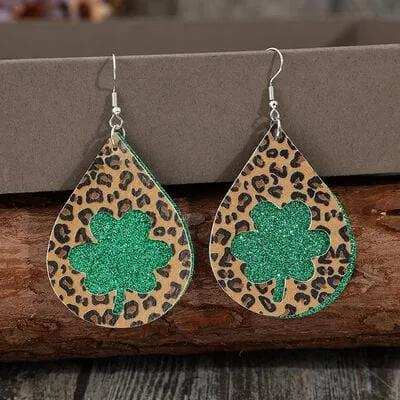 Leopard Hollowed Leather Teardrop Earrings - Trendsi - Flyclothing LLC