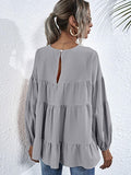 Round Neck Dropped Shoulder Tiered Blouse - Trendsi