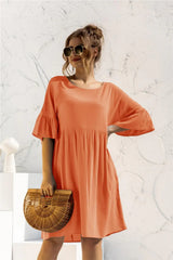Boat Neck Flounce Sleeve Knee-Length Dress - Trendsi - Flyclothing LLC