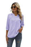 Swiss Dot Notched Neck Three-Quarter Sleeve Blouse - Trendsi - Flyclothing LLC