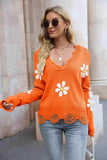 Flower Distressed Long Sleeve Sweater - Trendsi - Flyclothing LLC