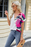 Printed Surplice Short Sleeve Blouse - Trendsi