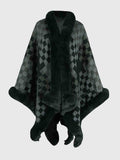 Checkered Faux Fur Trim Poncho - Trendsi - Flyclothing LLC