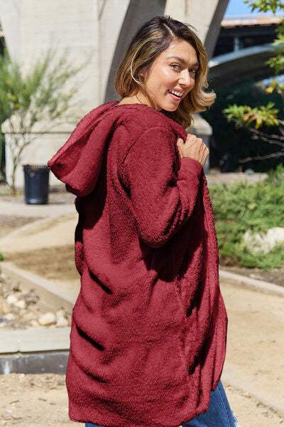 Double Take Full Size Open Front Long Sleeve Hooded Coat - Trendsi - Flyclothing LLC