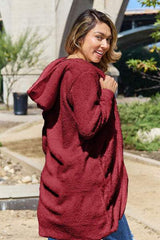 Double Take Full Size Open Front Long Sleeve Hooded Coat - Trendsi - Flyclothing LLC