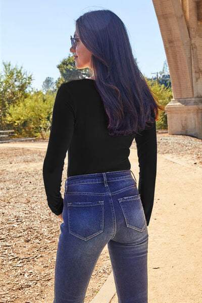 Basic Bae Full Size Round Neck Long Sleeve Bodysuit - Trendsi - Flyclothing LLC