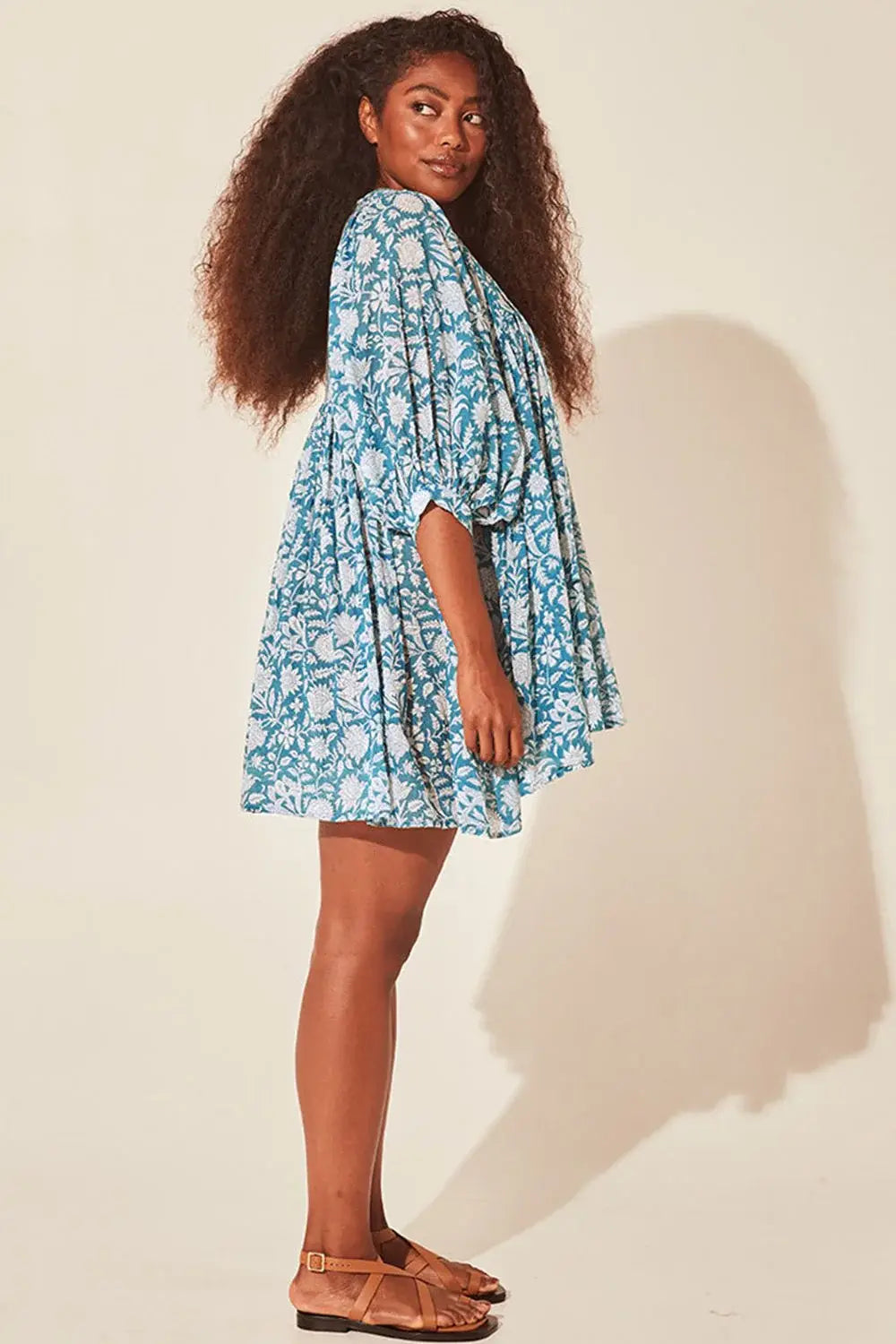 Floral Tie Neck Lantern Sleeve Dress - Trendsi - Flyclothing LLC