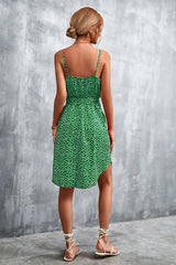 Printed V-Neck Tie Waist Mini Dress - Trendsi - Flyclothing LLC