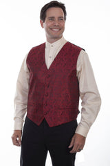 Scully RED NO LAPEL PAISLEY VEST - Scully Leather