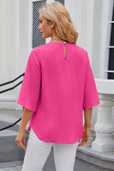 Round Neck Slit Half Sleeve Top - Trendsi