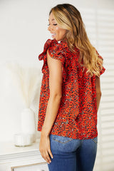 Double Take Floral Flutter Sleeve Notched Neck Blouse - Trendsi - Flyclothing LLC