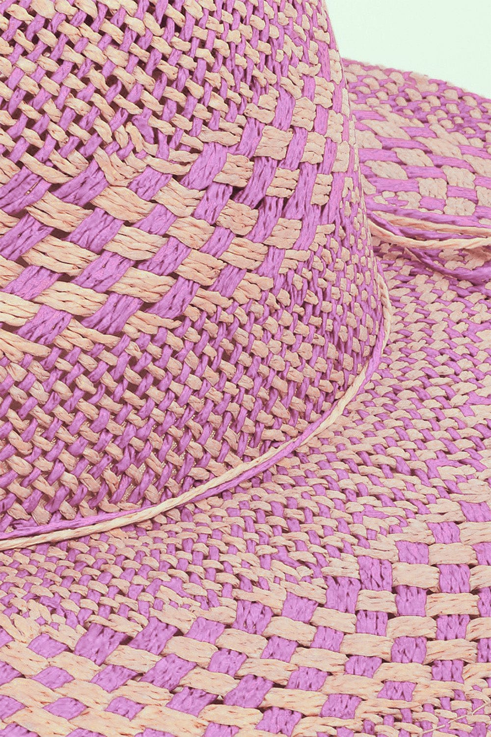 Fame Checkered Straw Weave Sun Hat - Trendsi
