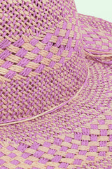 Fame Checkered Straw Weave Sun Hat - Trendsi