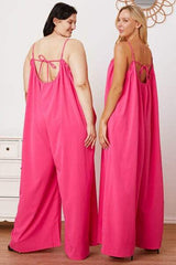Full Size Ruffle Trim Tie Back Cami Jumpsuit with Pockets - Trendsi - Flyclothing LLC