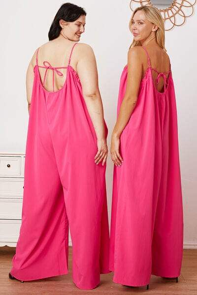 Full Size Ruffle Trim Tie Back Cami Jumpsuit with Pockets - Trendsi - Flyclothing LLC