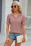 Eyelet Johnny Collar Short Sleeve Blouse - Trendsi - Flyclothing LLC