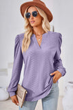 Ruched Notched Long Sleeve T-Shirt - Trendsi - Flyclothing LLC