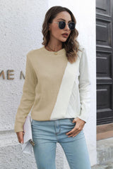 Contrast Color Round Neck Long Sleeve Sweater - Trendsi