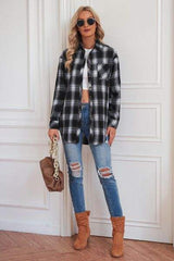 Plaid Button Up Dropped Shoulder Outerwear - Trendsi - Flyclothing LLC