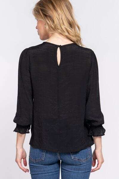 ACTIVE BASIC Crochet Lace Panel Flounce Sleeve Blouse - Trendsi - Flyclothing LLC