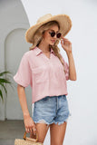Half Button Johnny Collar Blouse - Trendsi
