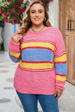 Plus Size Color Block Round Neck Long Sleeve Sweater - Trendsi - Flyclothing LLC