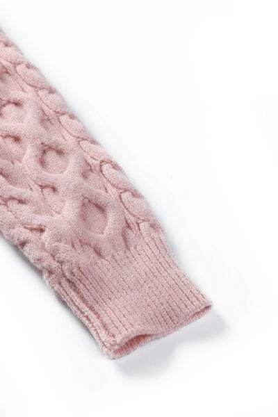 Cable-Knit Off-Shoulder Long Sleeve Sweater - Trendsi - Flyclothing LLC