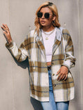 Plaid Dropped Shoulder Hooded Jacket - Trendsi - Flyclothing LLC
