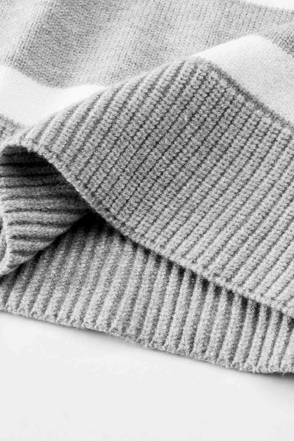Striped Collared Neck Slit Sweater - Trendsi - Flyclothing LLC