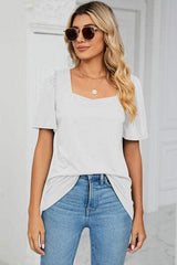 Square Neck Short Sleeve T-Shirt - Trendsi - Flyclothing LLC