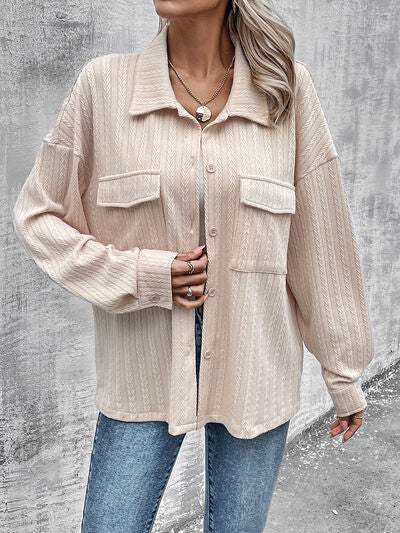 Pocketed Button Up Dropped Shoulder Jacket - Trendsi - Flyclothing LLC