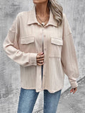 Pocketed Button Up Dropped Shoulder Jacket - Trendsi