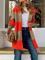Contrast Open Front Long Sleeve Cardigan - Trendsi - Flyclothing LLC