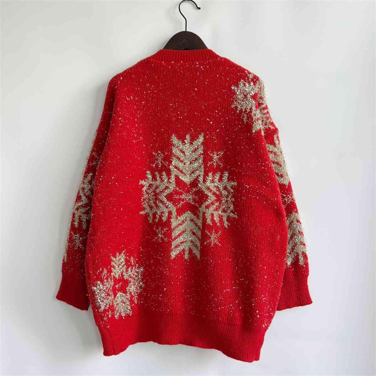 Snowflake Pattern Long Sleeve Sweater - Trendsi
