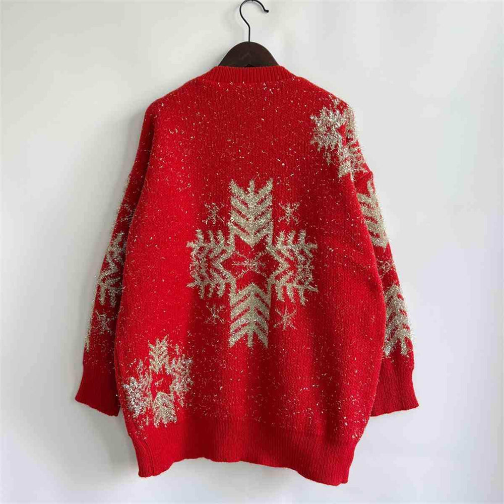 Snowflake Pattern Long Sleeve Sweater - Trendsi - Flyclothing LLC
