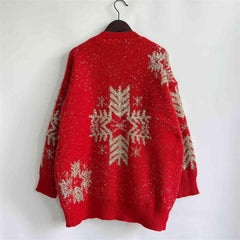 Snowflake Pattern Long Sleeve Sweater - Trendsi