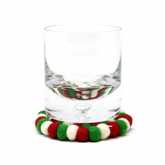 Hand Crafted Felt Ball Coasters from Nepal: 4-pack, White Christmas Multicolor - Global Groove (T) - Global Groove
