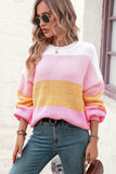 Round Neck Color Block Ribbed Pullover Sweater - Trendsi