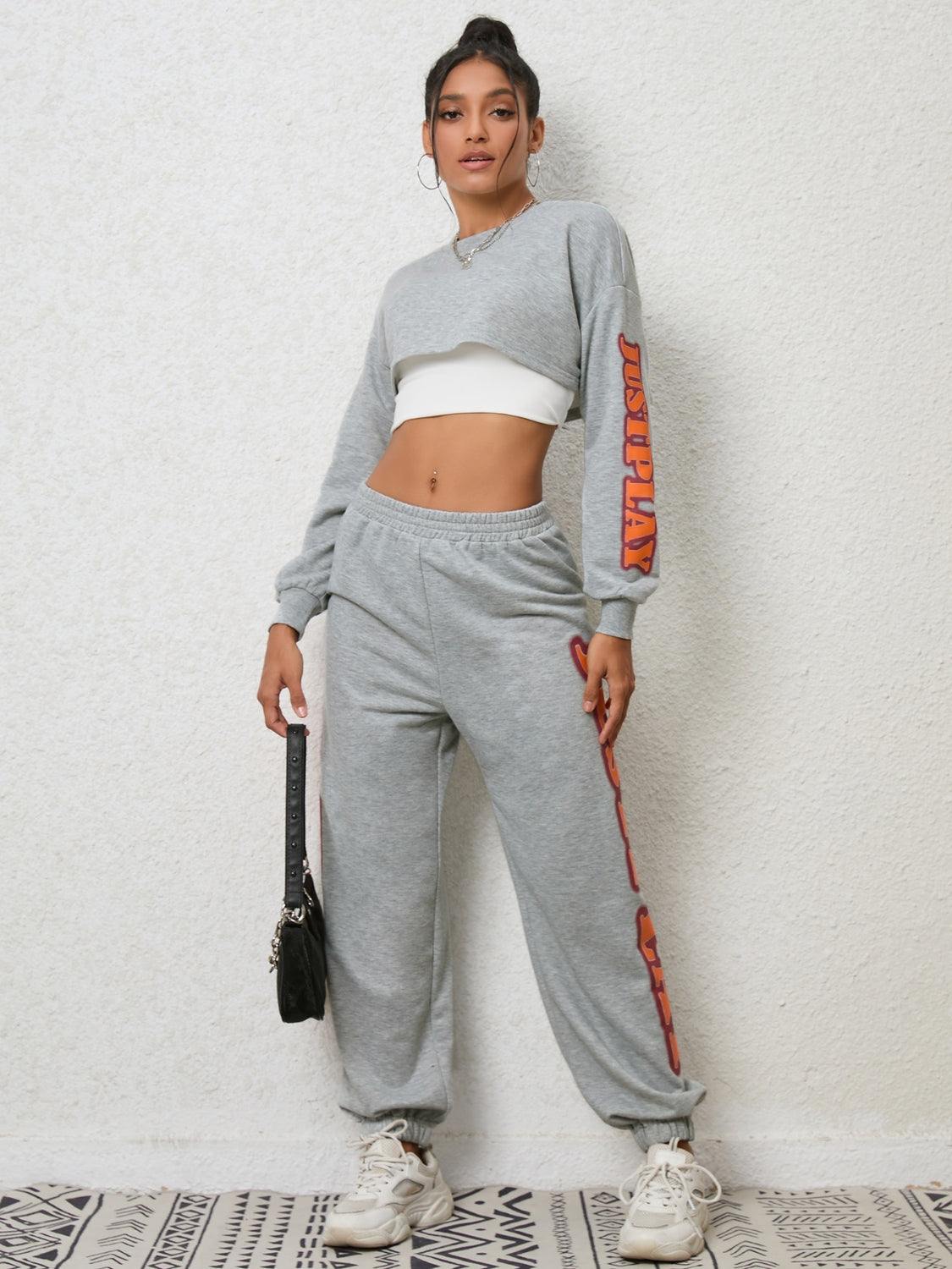 Cropped Sweatshirt and Sweatpants Set - Trendsi