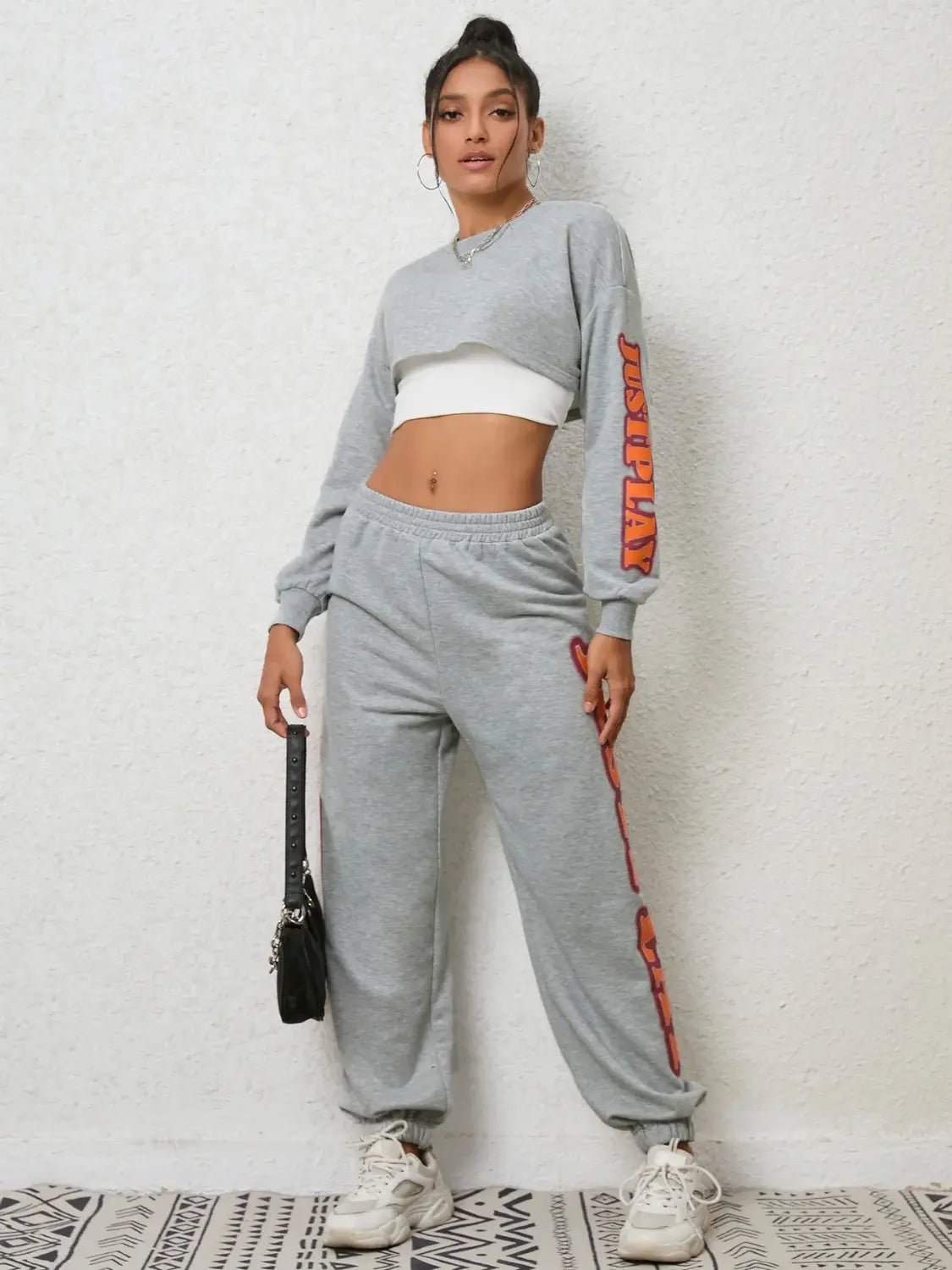 Cropped Sweatshirt and Sweatpants Set - Trendsi - Flyclothing LLC