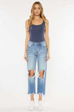 Kancan High Waist Chewed Up Straight Mom Jeans - Trendsi - Flyclothing LLC