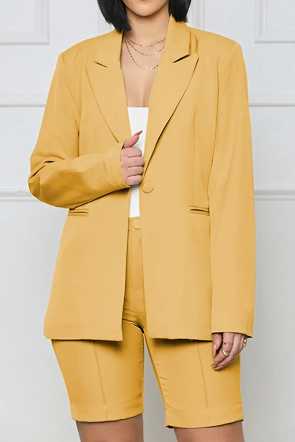 Long Sleeve Blazer and Shorts Set - Trendsi - Flyclothing LLC
