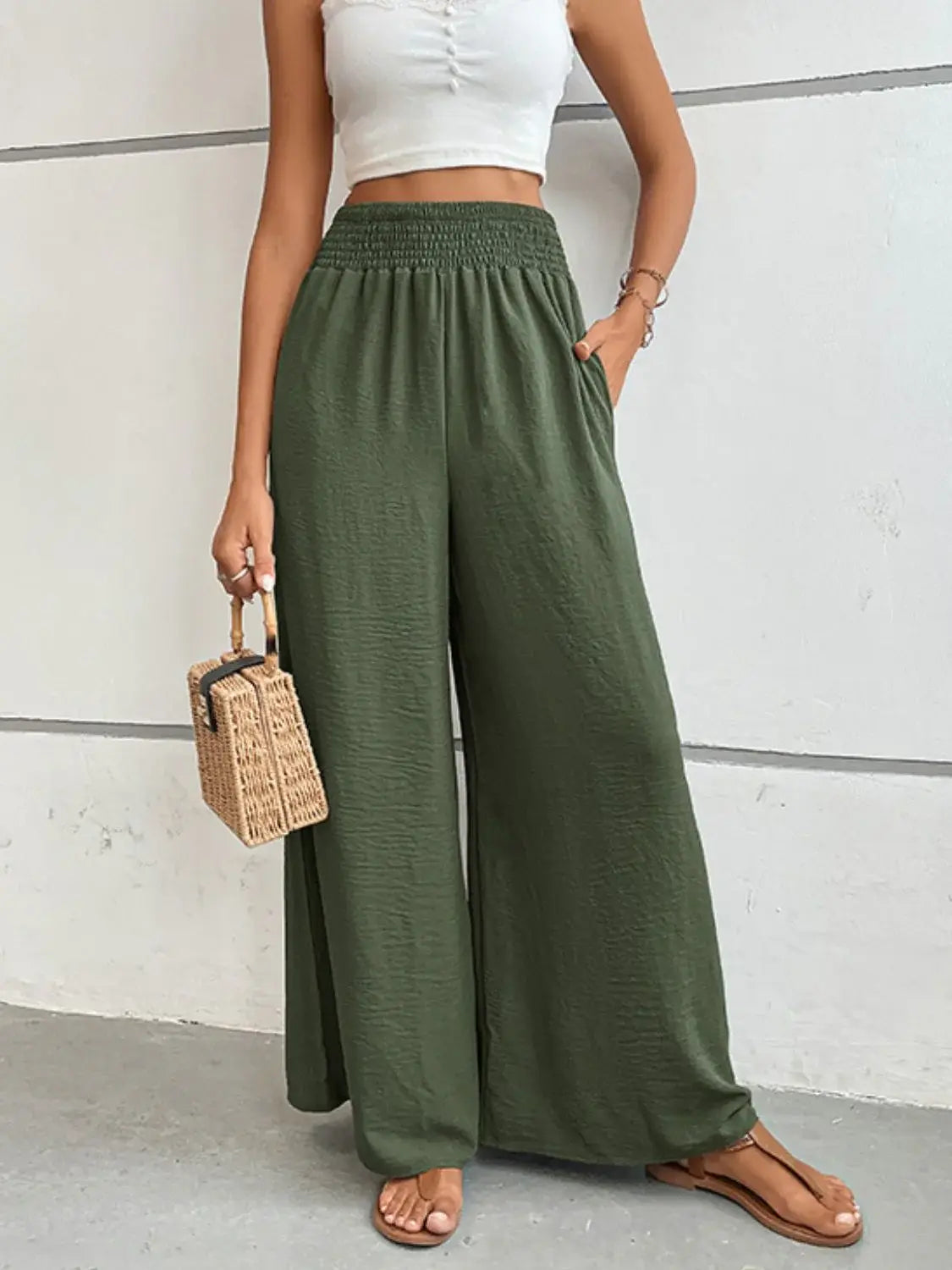 Wide Waistband Relax Fit Long Pants - Trendsi - Flyclothing LLC