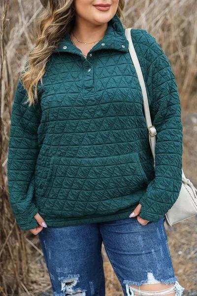 Plus Size Quarter Snap Quilted Sweatshirt - Trendsi - Flyclothing LLC