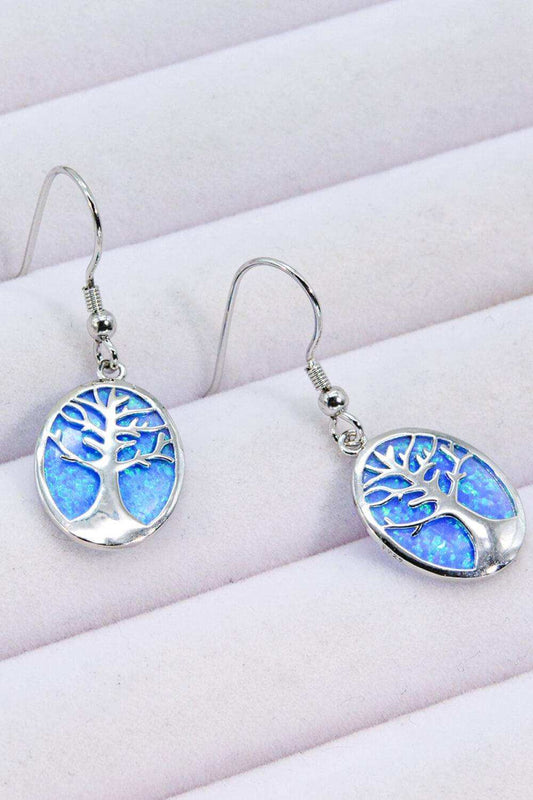 Opal Blue Platinum-Plated Drop Earrings - Trendsi - Flyclothing LLC