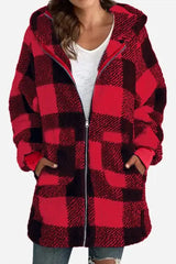 Double Take Full Size Plaid Long Sleeve Hooded Coat - Trendsi - Flyclothing LLC