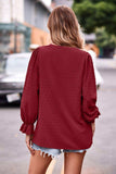 Swiss Dot Notched Neck Flounce Sleeve Blouse - Trendsi - Flyclothing LLC
