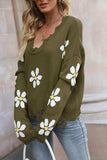 Flower Distressed Long Sleeve Sweater - Trendsi - Flyclothing LLC